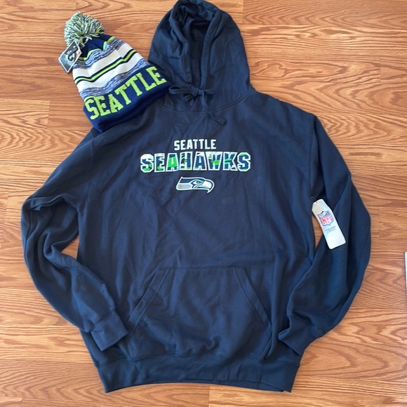 NFL Other - 🆕 NFL Team Apparel Seattle Seahawks Hoodie Sweatshirt Size Large & Seattle Hat
